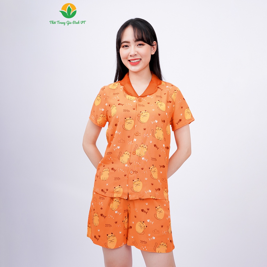 Đồ bộ mặc nhà nữ Việt Thắng, bộ ngủ nữ pijama mặc nhà áo cộc quần đùi chất Lanh tole nhẹ mát - B03.2301