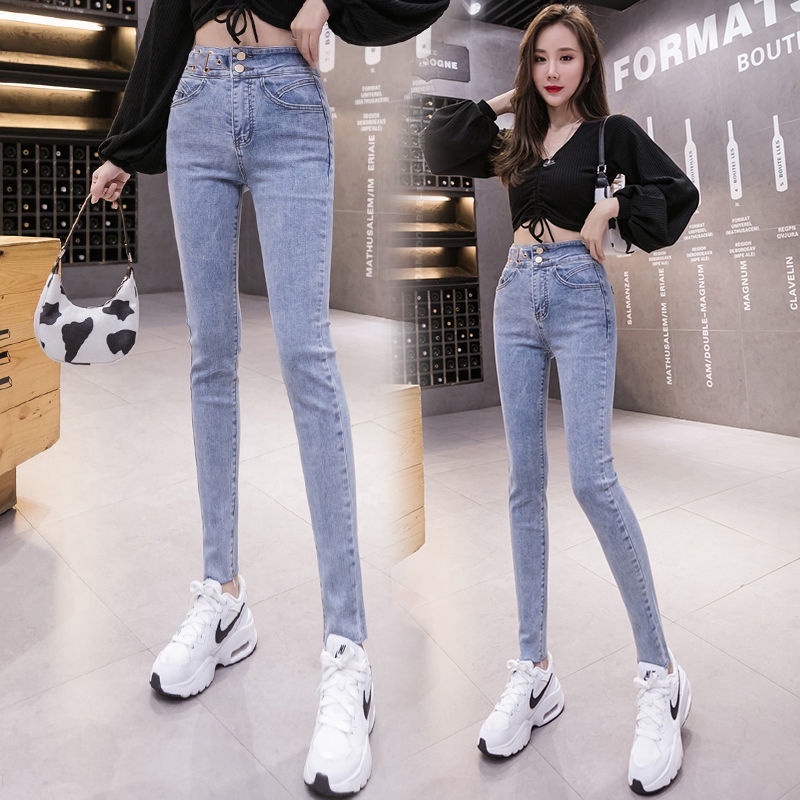 Jiashucheng Quần Bút Chì Lưng Cao Dáng Ôm Màu Sáng Dễ Phối Đồ Phong Cách Hàn Quốc Thời Trang Mùa Xuân Mới