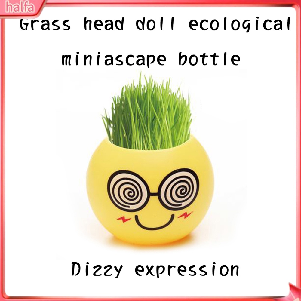 HALFA| Chậu trồng cỏ bằng nhựa mini hình biểu tượng cảm xúc xinh xắn trang trí thủ công để bàn làm việc/ cửa sổ