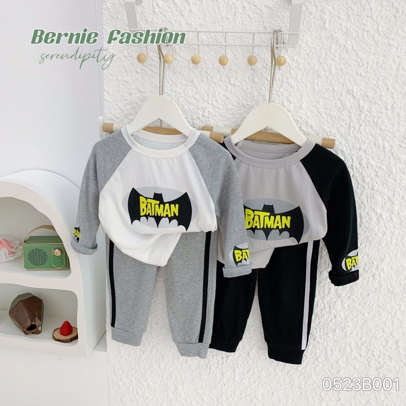 Bộ thu đông bé trai Batman Bernie - Bộ dài tay bé trai cotton phối sọc khoẻ khoắn cho bé từ 9-23kg- 0523B001