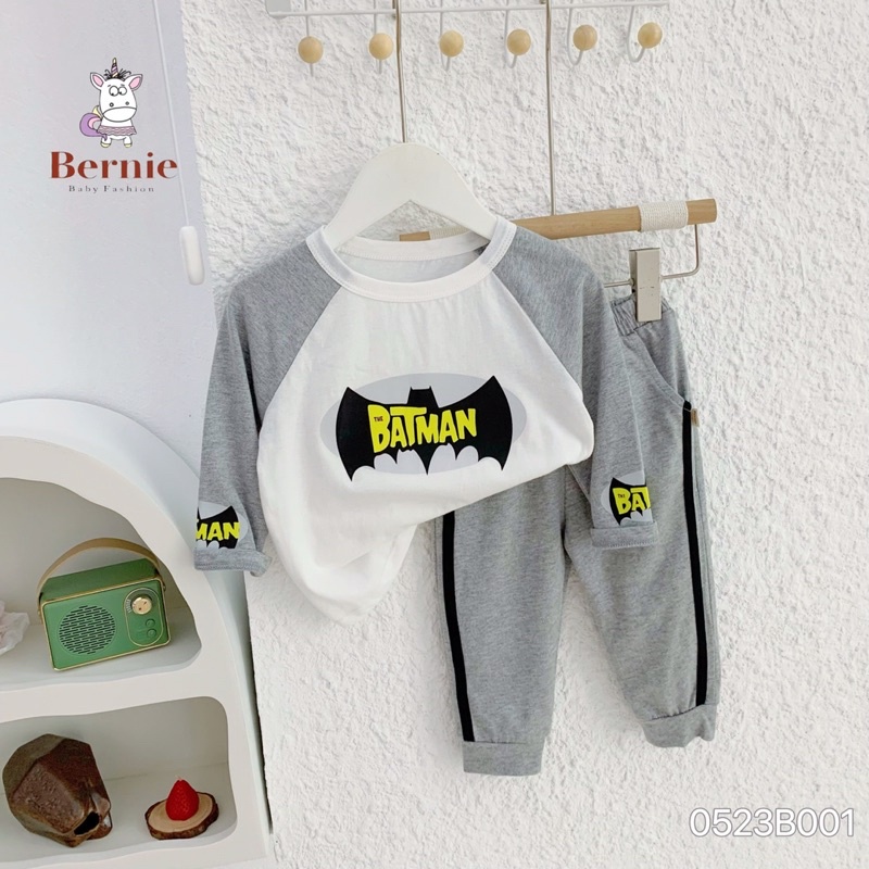 Bộ thu đông bé trai Batman Bernie - Bộ dài tay bé trai cotton phối sọc khoẻ khoắn cho bé từ 9-23kg- 0523B001