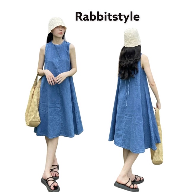 Váy jeans ba lỗ dáng suông-Váy babydoll sát nách hottend