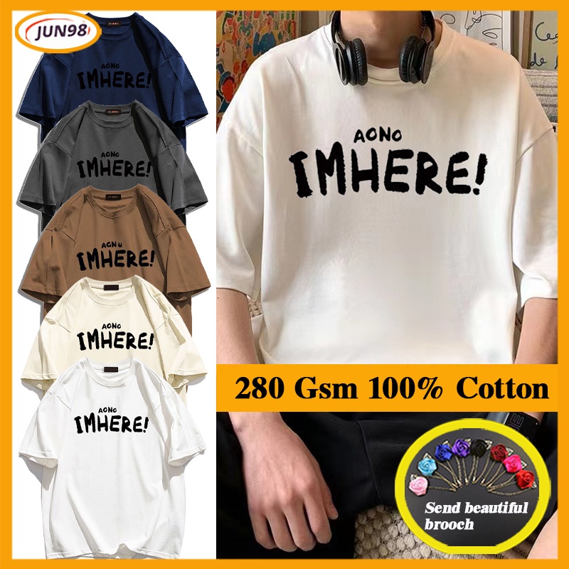 Loose tshirt 280 gsm 100% cotton cao cấp t-shirt nam và nữ letter print short sleeve couple t-shirt