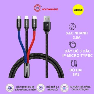 Cáp sạc đa năng Baseus 3 đầu dây sạc 3 trong 1 dành cho iphone samsung oppo xiaomi hỗ trợ vừa sạc vừa chơi game