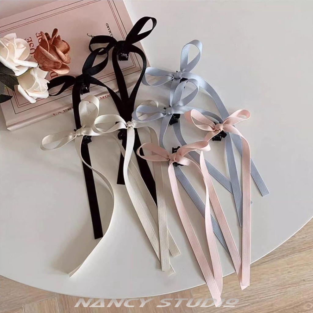 Kẹp Tóc Hai Lớp Đính Nơ Dài Nhỏ Nhắn Dành Cho Bé Gái Múa Ba Lê