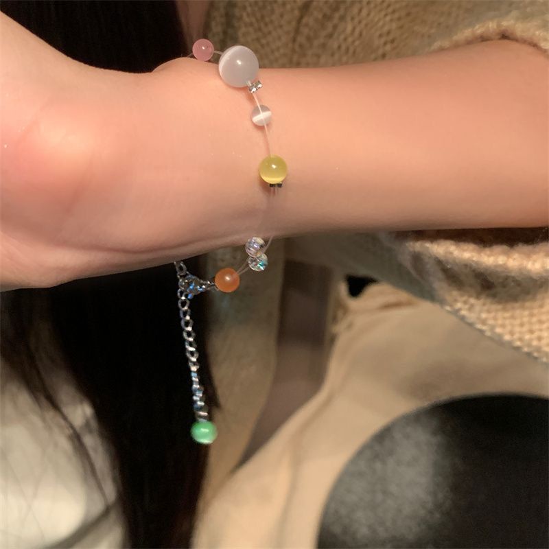 Vòng Tay Chuỗi Hạt Đá Opal Nhiều Màu Phong Cách Mori Tối Giản Cho Nữ