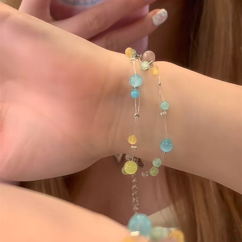 Vòng Tay Chuỗi Hạt Đá Opal Nhiều Màu Phong Cách Mori Tối Giản Cho Nữ