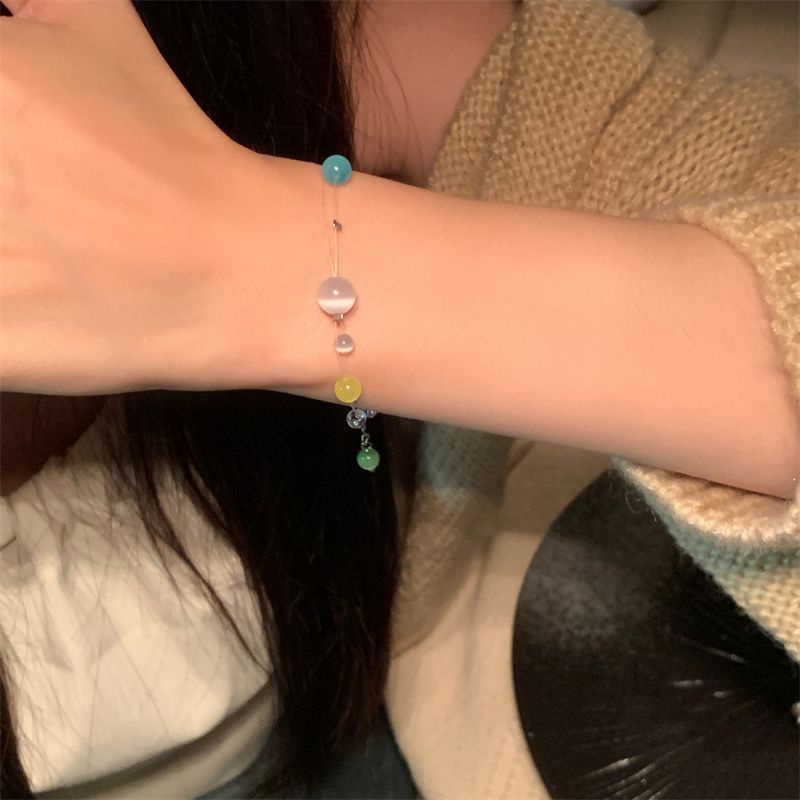 Vòng Tay Chuỗi Hạt Đá Opal Nhiều Màu Phong Cách Mori Tối Giản Cho Nữ