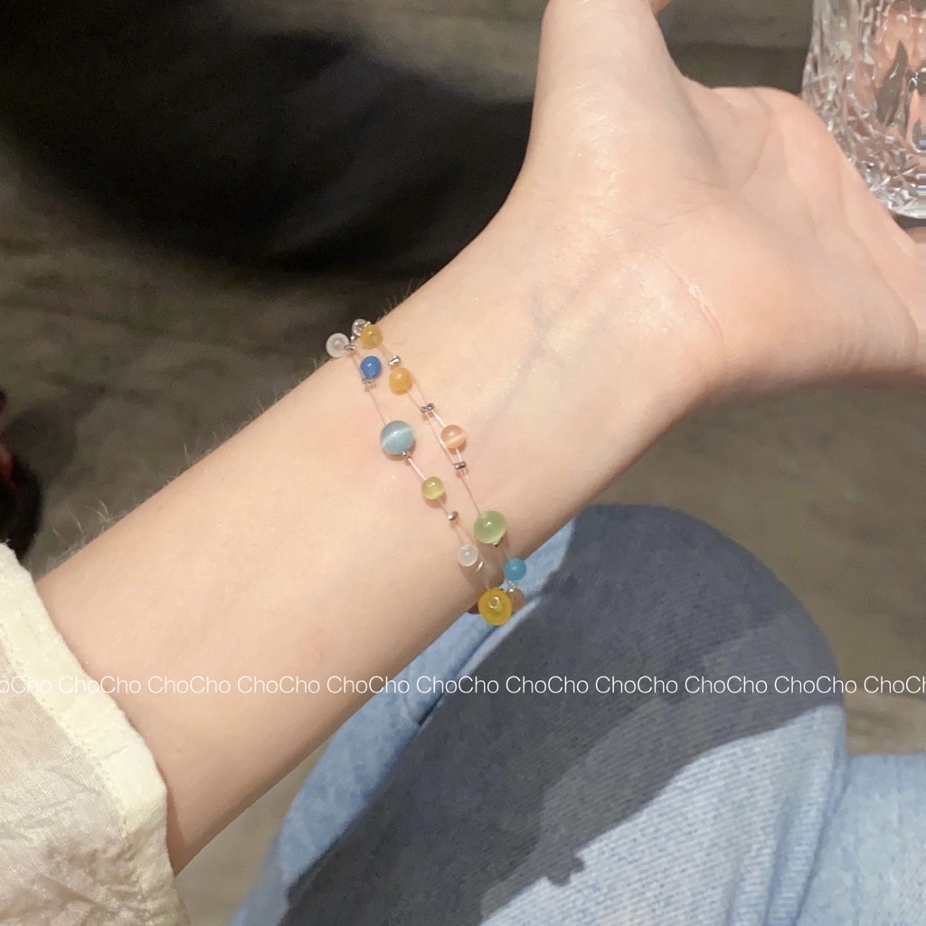 Vòng Tay Chuỗi Hạt Đá Opal Nhiều Màu Phong Cách Mori Tối Giản Cho Nữ