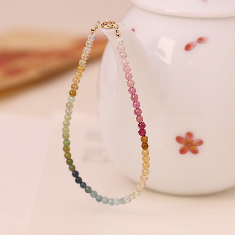 Ultra Vòng Đeo Tay Tourmaline Nhỏ 2mm Siêu Mịn Màu Gradient Sang Trọng Dành Cho Nữ