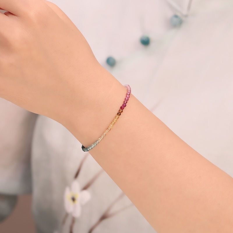 Ultra Vòng Đeo Tay Tourmaline Nhỏ 2mm Siêu Mịn Màu Gradient Sang Trọng Dành Cho Nữ