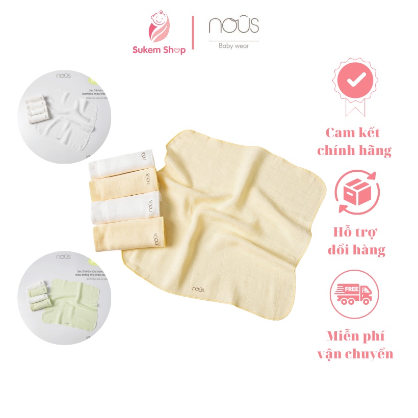 [Nous] Set 5 Khăn Sữa Bamboo Sợi tre Mềm Mại Không Bám Bụi Vải Cho Bé