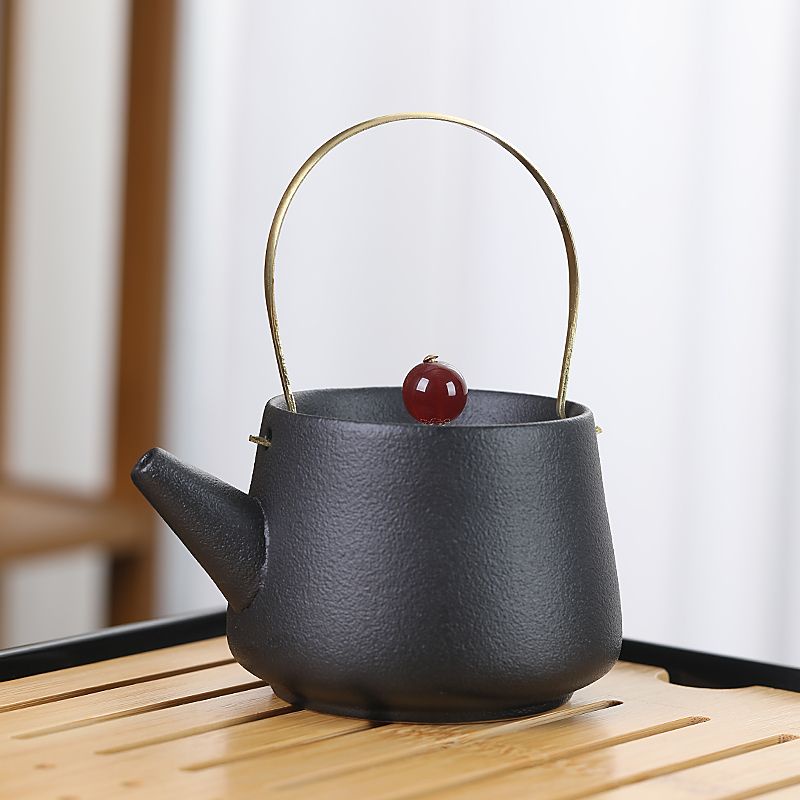 Bộ Ấm Trà Bằng Gốm Sứ Màu Đen Chống Bỏng Phong Cách Nhật Bản