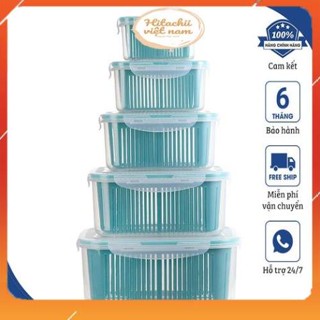 Sét 5 Hộp Đựng Thực Phẩm Có Nắp Đậy Cao Cấp, Khay Nhựa Để Tủ Lạnh Kèm Rổ Ráo Nước Bảo Quản Thức Ăn Tiện Dụng