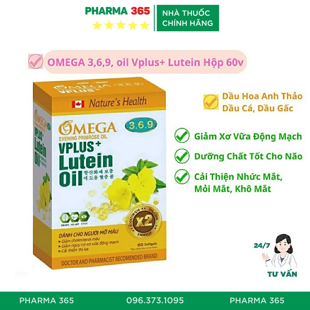 Viên Uống Omega 369 Vplus Lutein Oil Dành Cho Người Mỡ Máu, Tăng Thị Lực, Bổ Não, Bổ Mắt - Pharma 365