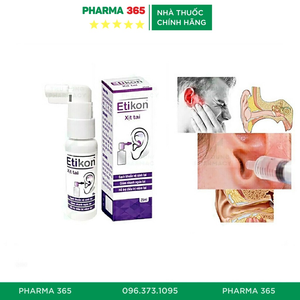 Vệ sinh tai, xịt tai Etikon 25ml - Làm sạch tai, giảm ngứa, viêm tai, ù tai, đau tai, giảm tiết dịch, mùi hôi tai