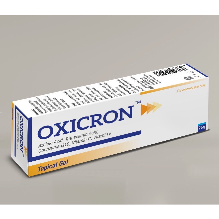 Gel bôi mụn Oxicron - làm giảm sưng viêm, giảm mụn đỏ, hạn chế tạo sẹo và thâm sau mụn, chứa azelaic 20%, tranexamic 3%