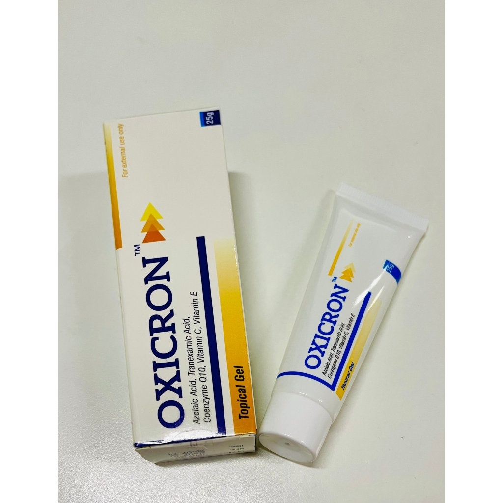 Gel bôi mụn Oxicron - làm giảm sưng viêm, giảm mụn đỏ, hạn chế tạo sẹo và thâm sau mụn, chứa azelaic 20%, tranexamic 3%