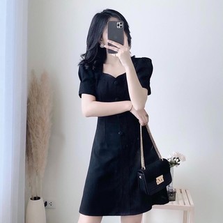 Đầm trắng nút ngọc cổ tim (kèm hình thật)