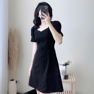 Đầm trắng nút ngọc cổ tim (kèm hình thật)