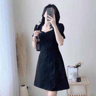 Đầm trắng nút ngọc cổ tim (kèm hình thật)