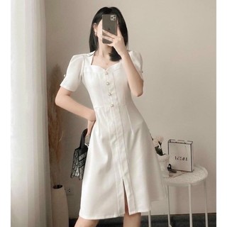Đầm đen cổ tim nút bọc (kèm hình thật)