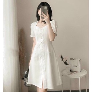 Đầm đen cổ tim nút bọc (kèm hình thật)