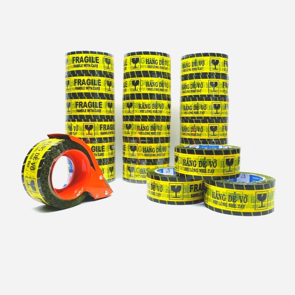 Băng keo hàng dễ vỡ vui lòng nhẹ tay 200g, băng dính giá rẻ siêu đẹp, lõi mỏng, song ngữ tránh shipper ném hàng