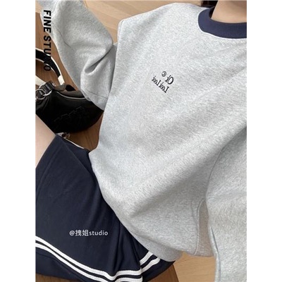 Set Áo Nỉ Dài Tay Sọc Ngang + Chân Váy Chữ a Lưng Cao Thời Trang Nữ