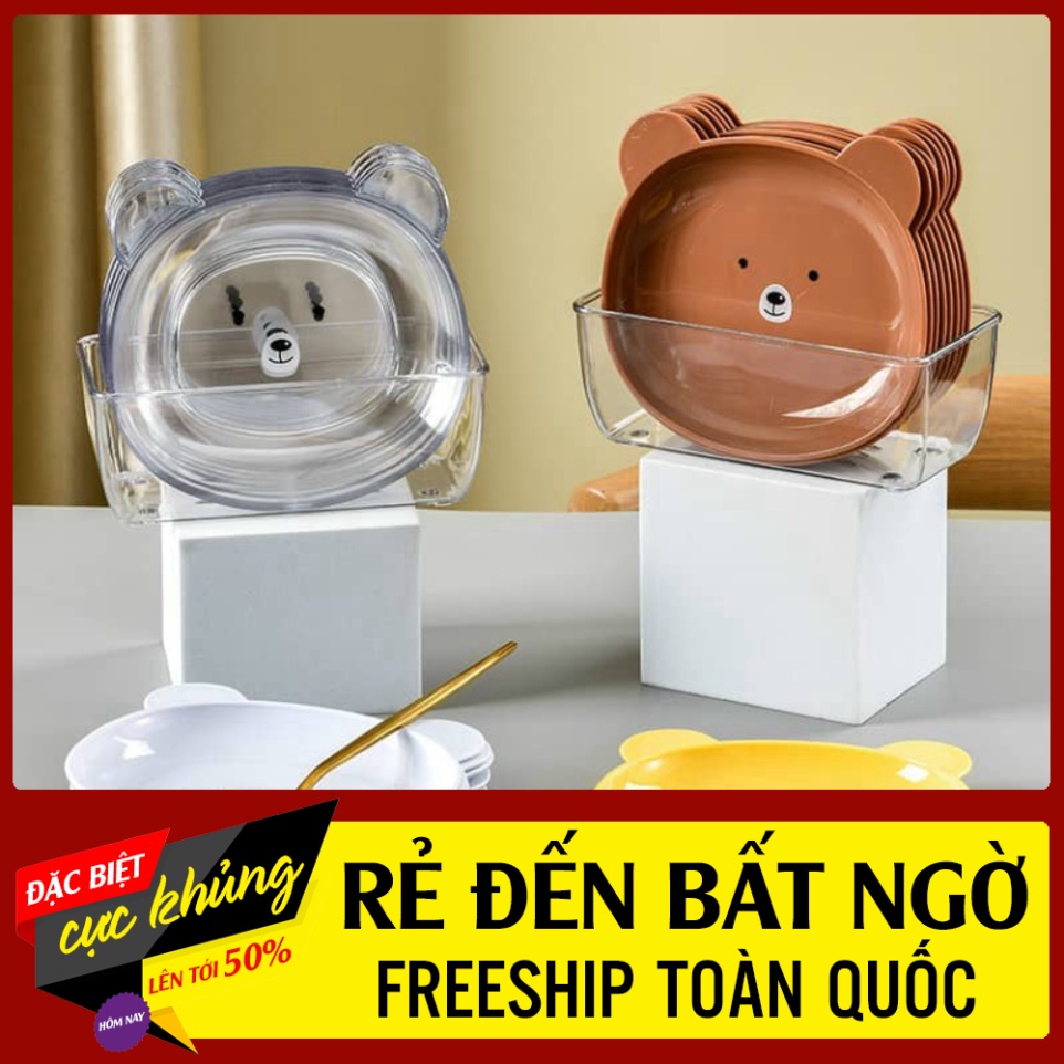 MVP2683 Sét 8 đĩa gấu kèm khay đựng, đĩa hình gấu cao cấp ngộ ngĩnh bài trí thức ăn cho bé và cả gia đình