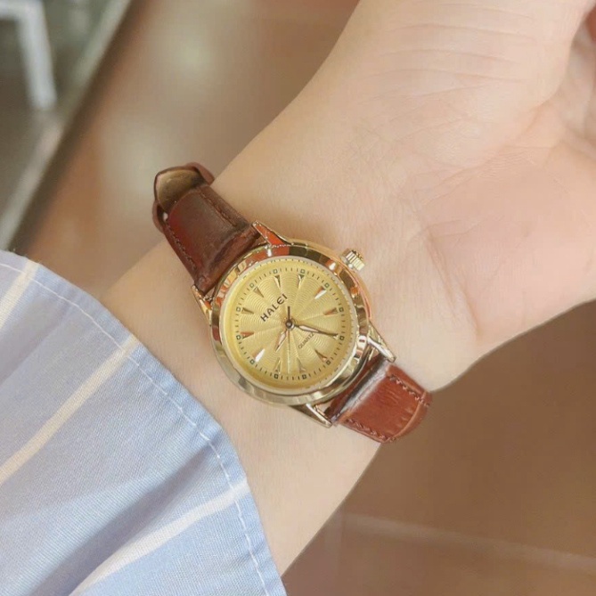 Đồng Hồ Đôi Dây Da HH139NT3 Mặt Nhỏ Chống Nước