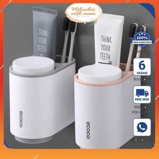 Giá treo bàn chải đánh răng, hộp đựng bàn chải ecoco dính tường tặng kèm 2 cốc