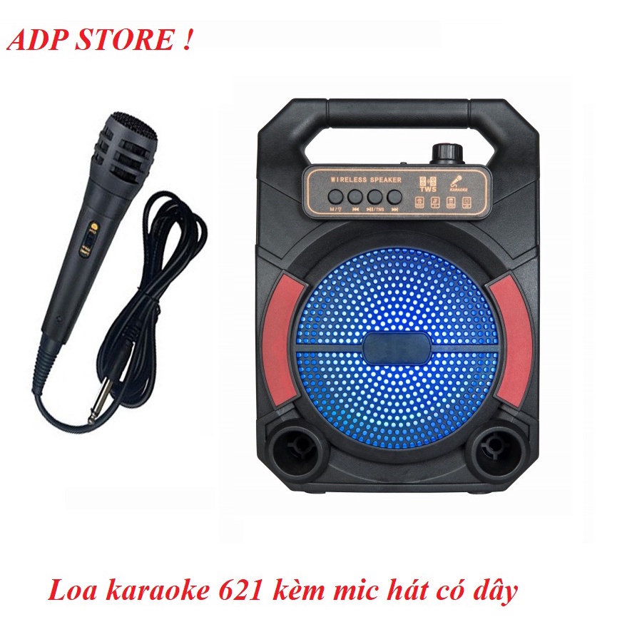 Loa Xách tay Karaoke CH - 621, Kết nối Bluetooth, Tặng Kèm Micro có dây, Có LED - Âm thanh to, bass khỏe