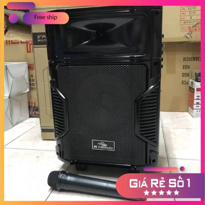 Loa Kéo Karaoke Bluetooth Kiomic K108 Tặng Kèm 1 Micro Không Dây Hát Cực Hay, Thiết Kế Thùng Gỗ Âm Thanh Vòm Cực Hay