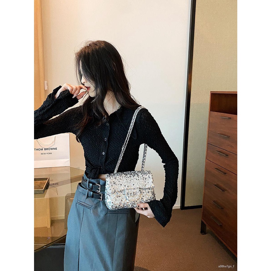 Túi đeo vai sequin gió thơm nhỏ chuỗi túi vuông nhỏ túi xách túi nữ túi sát nách🔥HÀNG CÓ SẴN🔥