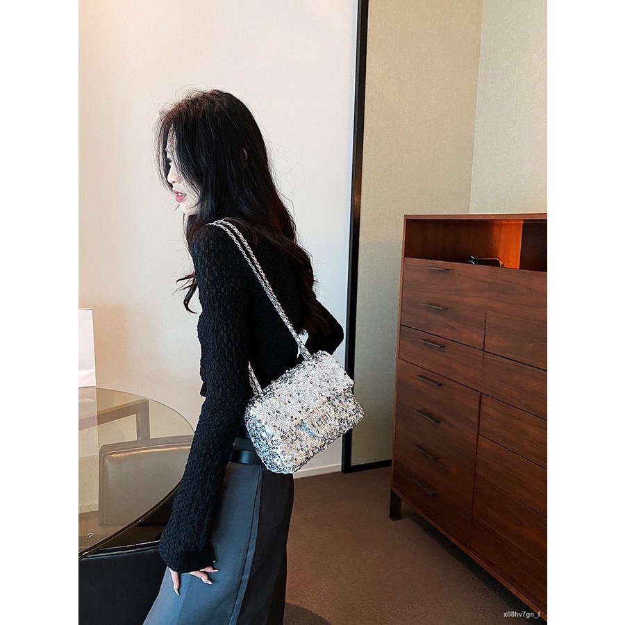 Túi đeo vai sequin gió thơm nhỏ chuỗi túi vuông nhỏ túi xách túi nữ túi sát nách🔥HÀNG CÓ SẴN🔥