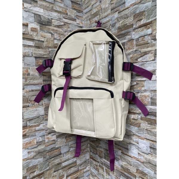 Balo ulzzang đi học vừa A4 phối mica dây tím BL53
