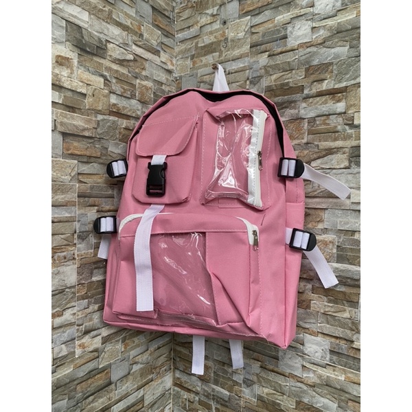 Balo ulzzang đi học vừa A4 phối mica dây tím BL53