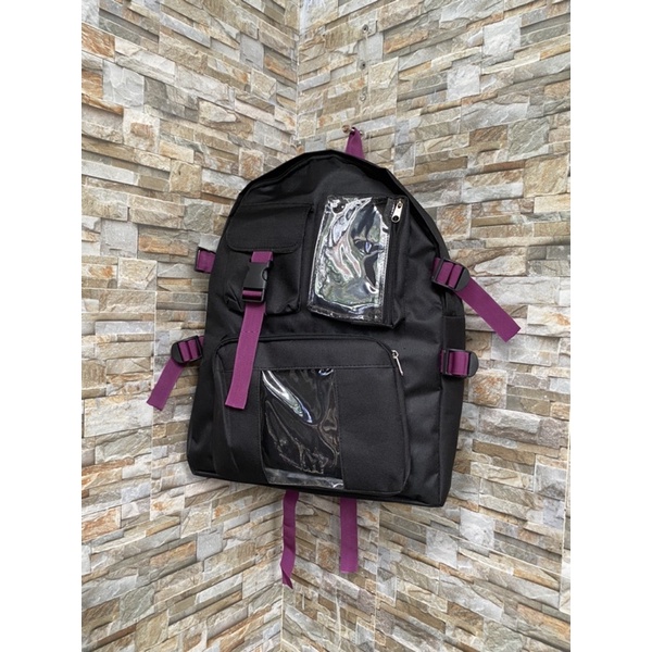 Balo ulzzang đi học vừa A4 phối mica dây tím BL53
