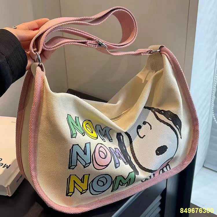 🌈Túi vải hoạt hình nữ đa năng túi yên ngựa đeo vai sức chứa lớn học sinh tham gia lớp học túi bánh bao Messenger