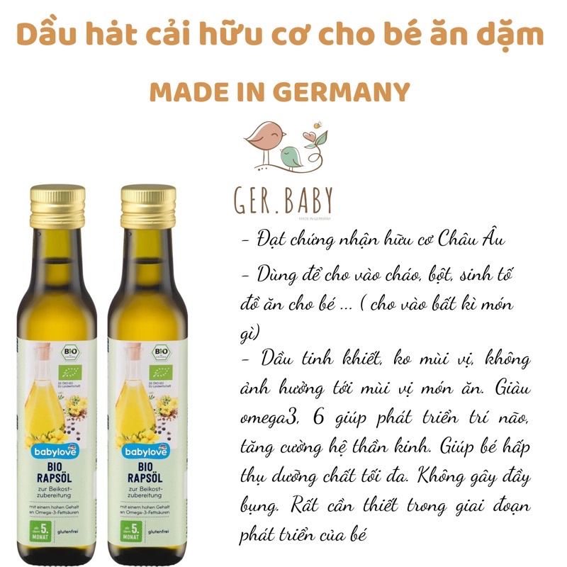 Dầu hạt cải hữu cơ ĐỨC cho bé ăn dặm - Gerbaby
