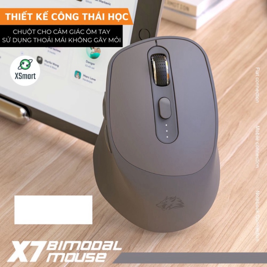 Chuột Không Dây Máy Tính Bluetooth X7 Wireless Pin Sạc Kết Nối 2 Chế Độ Cho Mọi Thiết Bị Máy Tính, Laptop HOT HOT