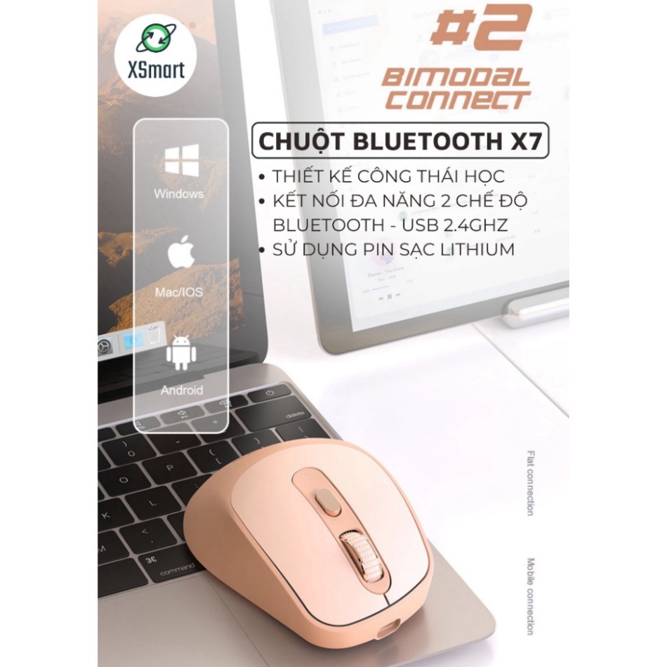 Chuột Không Dây Máy Tính Bluetooth X7 Wireless Pin Sạc Kết Nối 2 Chế Độ Cho Mọi Thiết Bị Máy Tính, Laptop HOT HOT