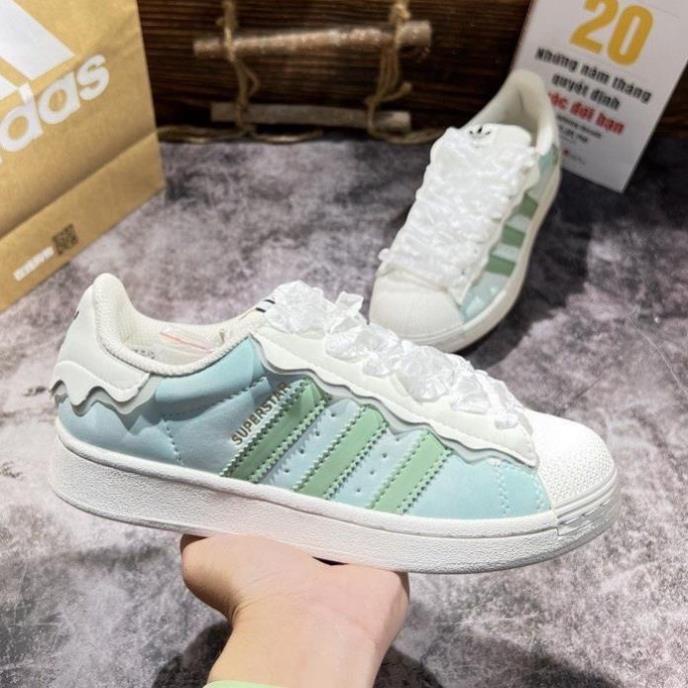 Giày thể thao adidas superstar 2023 màu kem sữa ,Hồng Xanh, giày adidas mũi sò nam nữ bản mới nhất