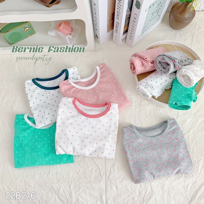 Bộ thu đông bé gái chấm bi viền bèo dễ thương Bernie - Bộ dài tay bé gái cotton cho bé từ 8-22kg- 22B2161