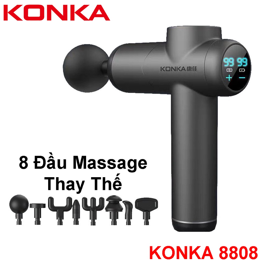 Máy Massage Cầm Tay KONKA 8808, Với Thiết Kế 8 Đầu Thay Thế, 99 Cấp Độ Trị Đau Nhức Toàn Thân Hiệu Q