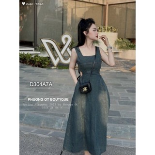 VÁY BÒ CỔ U KHOÉT EO LOANG DÁNG DÀI