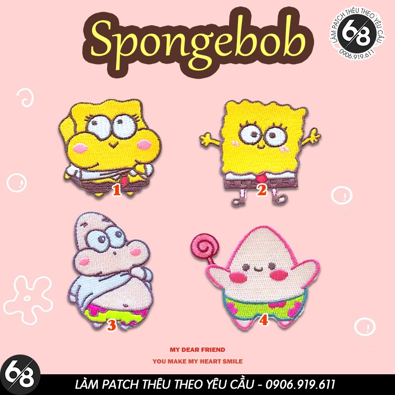 Sticker nhiệt thêu logo ủi hình Spongebob thời trang dễ thương độc đáo - Patch ủi quần áo balo H122