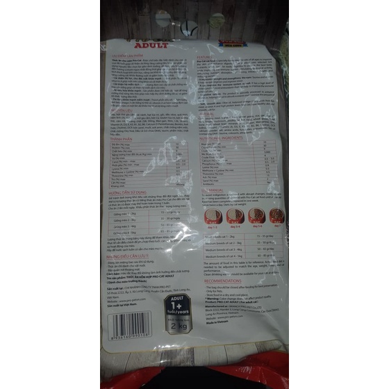 Thức Ăn Hạt Cho Mèo Mèo Pro-cat Adult 2kg thucanchomeoS