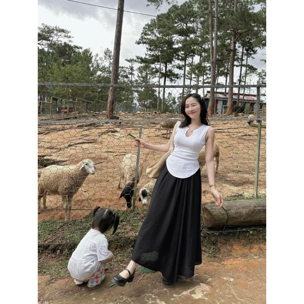 Set Đồ Nữ Đi Chơi, Bộ Áo Thun Vạt Bầu Và Chân Váy Đũi Mềm Lưng Thun, Hàng Đẹp Freesize Dưới 58Kg